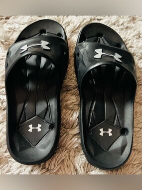 Under Armour Black Slide Sandals with White Logos